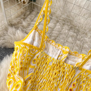 Quality Spaghetti Straps Ruffles Backless Sexy Hollow Out Embroidery Dress