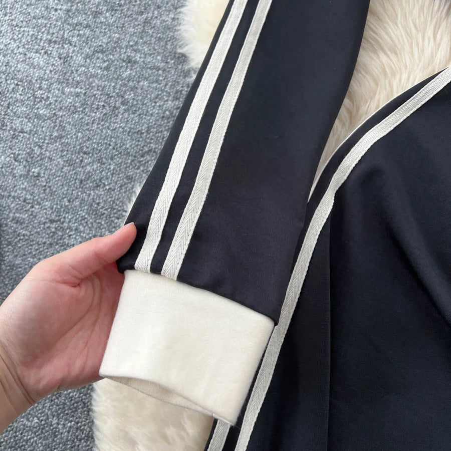 Chic vintage patchwork striped dress Elegant Fairy korean fashion autumn Party women clothing