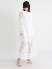 Vintage dresses round neck, flare sleeve, high waist, hollow out patchwork, high quality embroidery