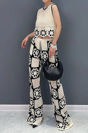 High quality loose and casual two-piece set with holes sleeveless top+pants