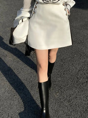 British Style Office Ladies White Suit Jacket Skirt Two Piece Set Slim Fit New Designer Jacket A-Line Skirt Women Matching Set