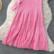 Ribbed Knit Dress Sleeveless Lapel Belt French Ins Chic Spring Summer Celebrity Style Feminine A-line Long Dress