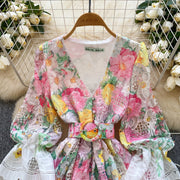 Elegant French style evening dress with high quality floral print