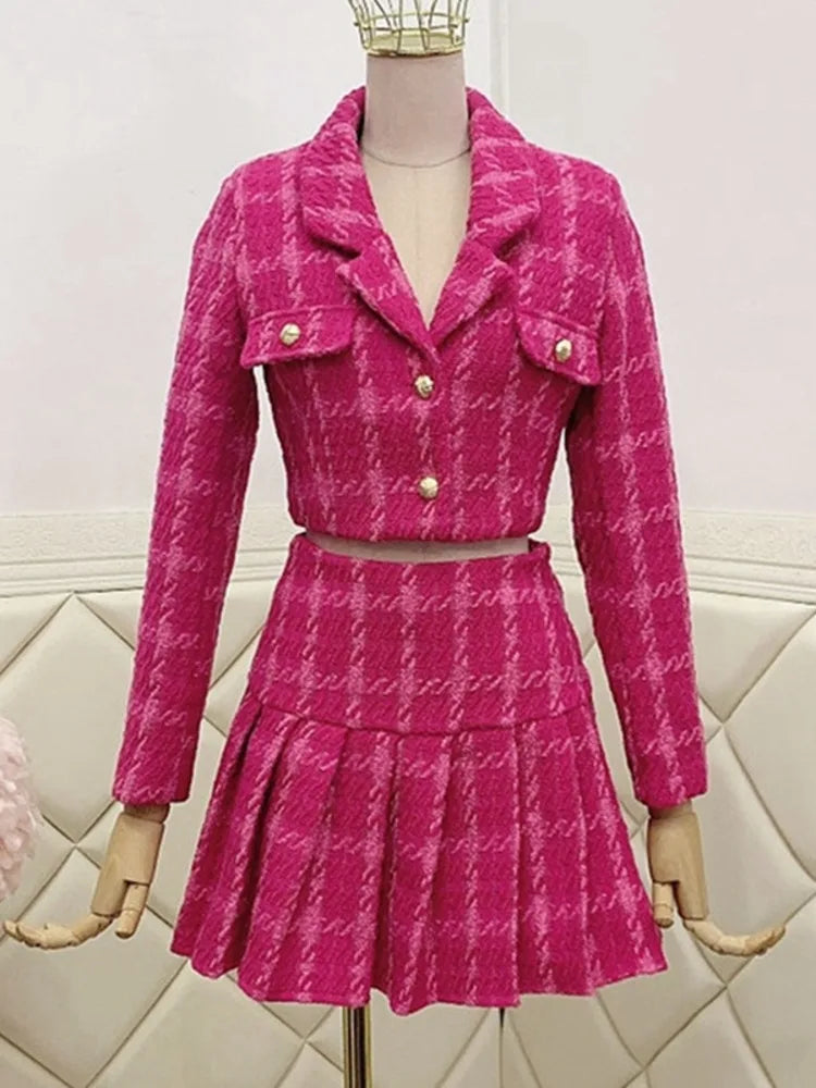 Vintage tweed two-piece set short jacket and high quality skirt