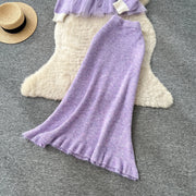 Elegant Knit Patchwork Two Pieces Sets Chic Vintage Cardigan High Waist Mesh Mermaid Skirt Casual Vacation Sets