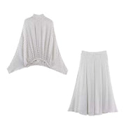 Vintage Polka Dot Women Sets Chiffon Bow Tie Loose Blouses Loose Long Skirts Fashion  Spring Summer Holiday Suits