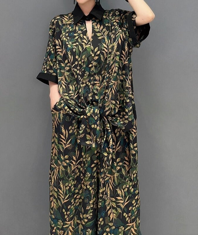 2 Piece Set Printed Tops & Elastic Waist + High Quality Wide Legs