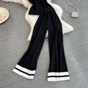 Pant Set Women Two Piece Sets Matching Sets Sleeveless Knitted Slim Fit Tops Wide Leg Long Pants High Elastic Waist Casual