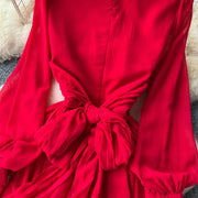 HIGH QUALITY Summer Retro Print Round Neck Flare Sleeve Elegant Pleated Dress