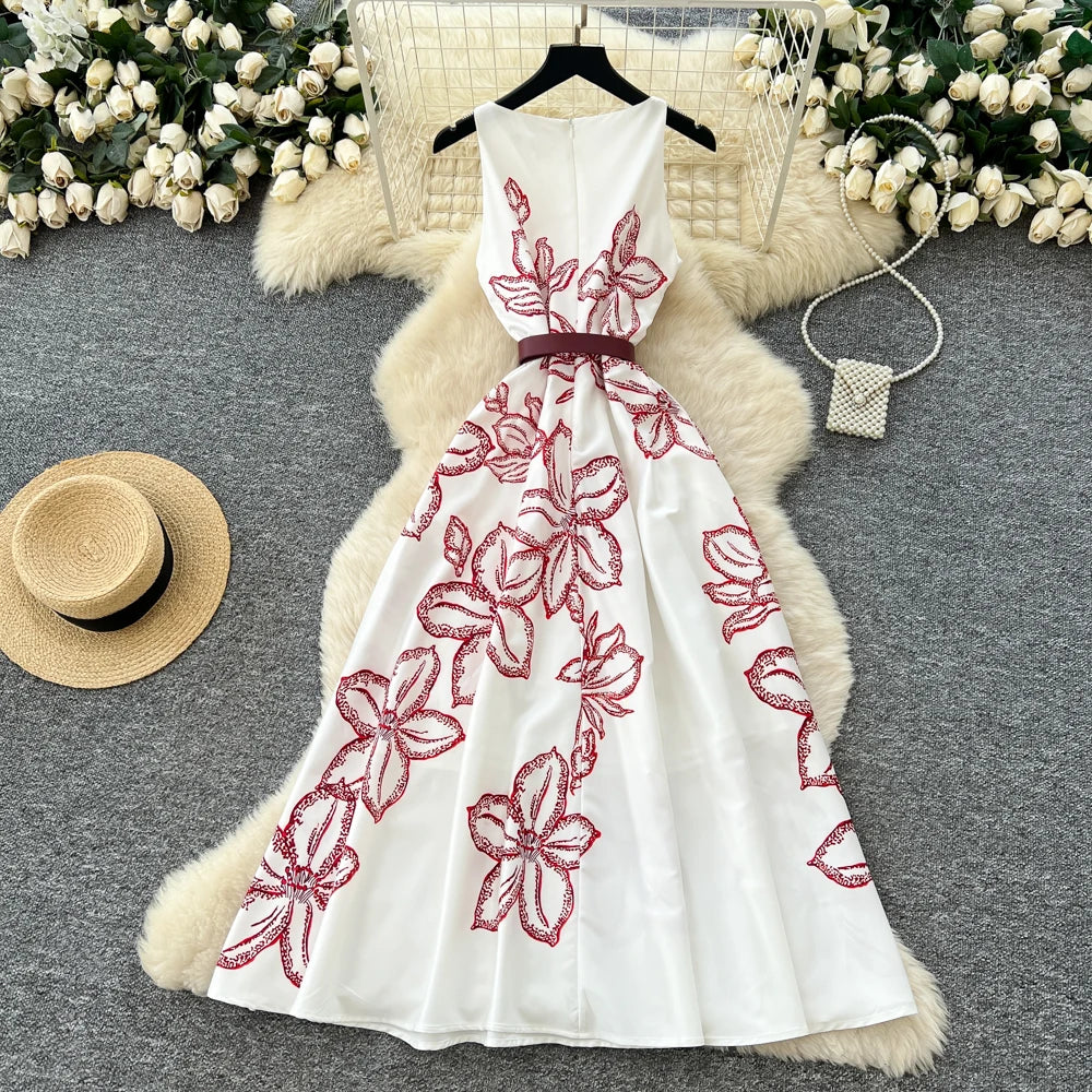 Chic vintage print sleeveless Elegant Fairy spring  Women Sundress women clothing A-line dress