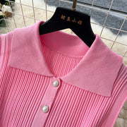 Ribbed Knit Dress Sleeveless Lapel Belt French Ins Chic Spring Summer Celebrity Style Feminine A-line Long Dress