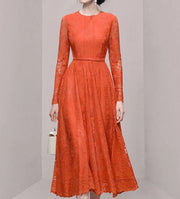 High Quality Round Neck A-Line Slim Waist Long Sleeve Elegant Dress
