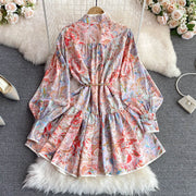 High Quality Big Hem Long Sleeve Turtleneck Printed Dress