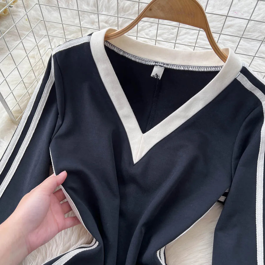 Chic vintage patchwork striped dress Elegant Fairy korean fashion autumn Party women clothing