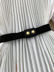 High Quality High Waist Short Sleeve Color Print Pleated O-Neck Dress
