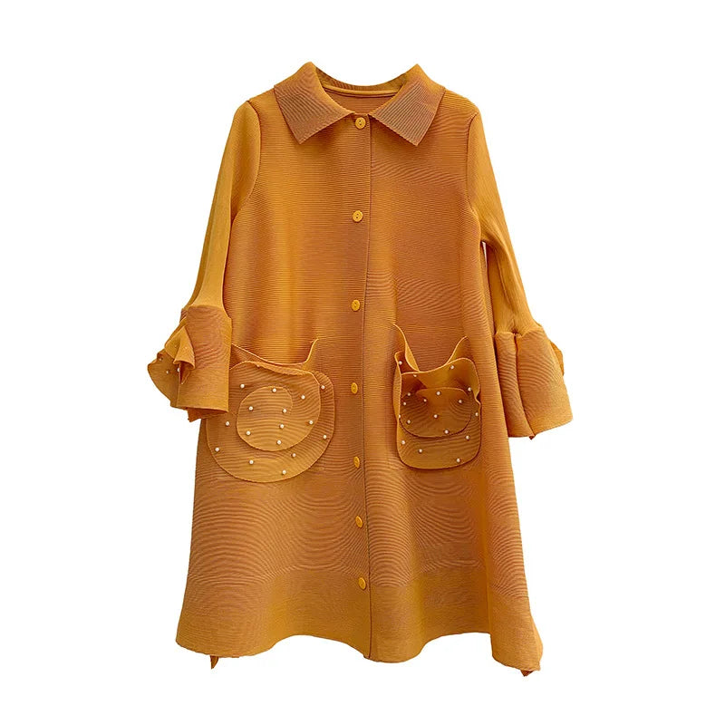 Fashion Cardigan Spring New Women's Beaded Print A-Version Loose Small Flip Collar Coat Women's Trend