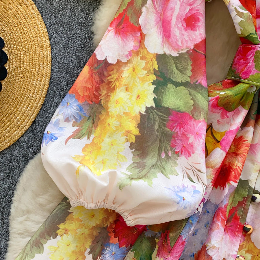 High quality long sleeve French vintage style elegant floral print dress