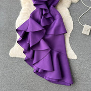 Elegant Sexy High Waist Ruffles Slash Neck Sleeveless Split Dress High Quality