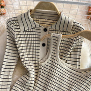 3-piece set knitted set tube skirt + high-quality knitted cardigan