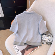 Summer New Stitched Zipper T-shirt top Female Set Elegant Women's Jeans Casual Blouse Two Piece Set Ladies Tracksuits big