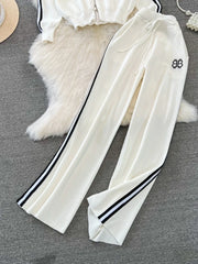 Two-piece set, high-neck sweater with zipper and high-quality wide-leg pants
