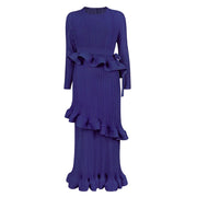 High quality long sleeve dress with ruffles and pleated bow