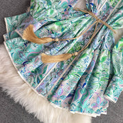 High Quality Big Hem Long Sleeve Turtleneck Printed Dress