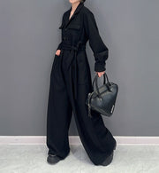 High Quality Loose Wide Leg Long Sleeve Solid Color One Piece Jumpsuit
