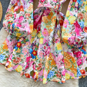 High quality long sleeve French vintage style elegant floral print dress