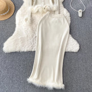 Basic Sets V-Neck Button-Down Knitted Blouse + High Quality Elastic Waist Bodycon Skirt