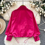 High quality long sleeve turn-down collar lace diamond beaded embroidery blouse