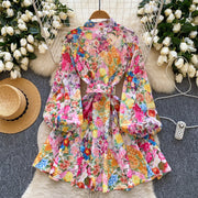 High quality long sleeve French vintage style elegant floral print dress