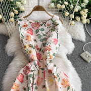 Fashion Elegant Print Sleeveless Dress Women 2026 Summer New Slim Waist Gown Ball Big Swing Robe Fresh Temperament Vestidos
