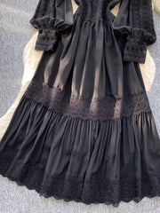 Elegant French vintage style high neck long sleeve evening dress with high quality lace openwork and splicing