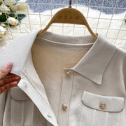 High quality two piece outfits with long sleeves and turn-down collar, buttons and pencil skirt