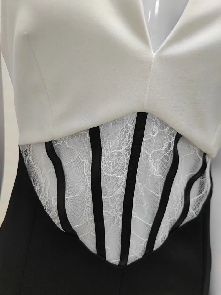 Women'Black White Contrast Color Hanging Neck Sexy Dress Pure Desire Temperament High Fashion Free Shipping