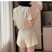 Two 2 Piece Shorts Sets Women Tweed Shorts Suits Office Ladies Single-Breasted Short Sleeve Jacket Coat High Waist Shorts S-XL