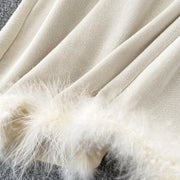 Basic Sets V-Neck Button-Down Knitted Blouse + High Quality Elastic Waist Bodycon Skirt