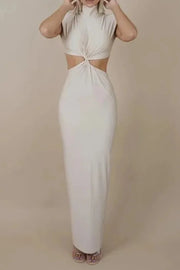 High Quality Plain Sleeveless Bodycon Hollow Out Turtleneck Sexy Long Dress