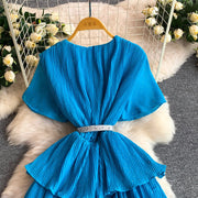 Women Long Dress Cake Dresses A Line Vestidos  Streetwear V Neck Short Sleeve Elegant Party Work Slim Fit Casual Summer