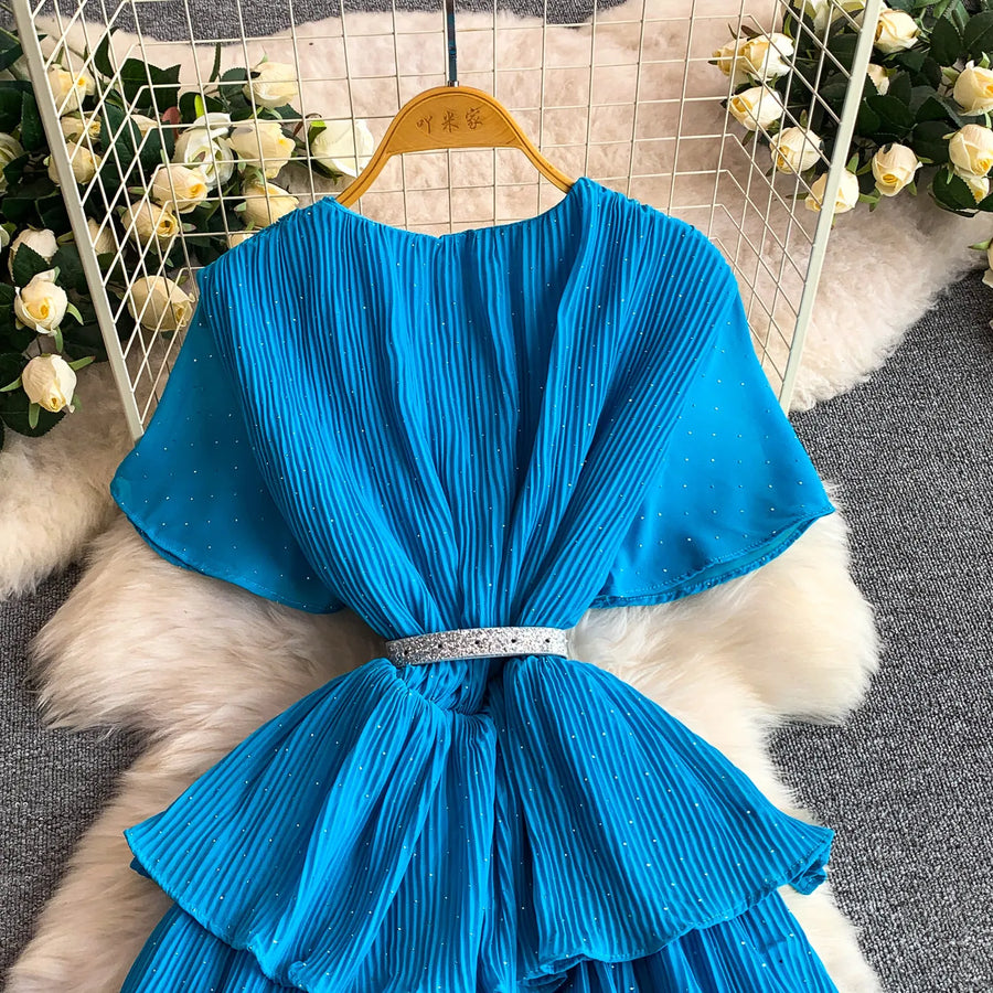 Women Long Dress Cake Dresses A Line Vestidos  Streetwear V Neck Short Sleeve Elegant Party Work Slim Fit Casual Summer