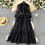 High-end vintage elegant V-neck long-sleeved dress