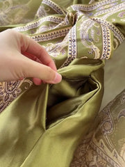 High-quality paisley print patchwork wrap puff sleeve maxi party dress