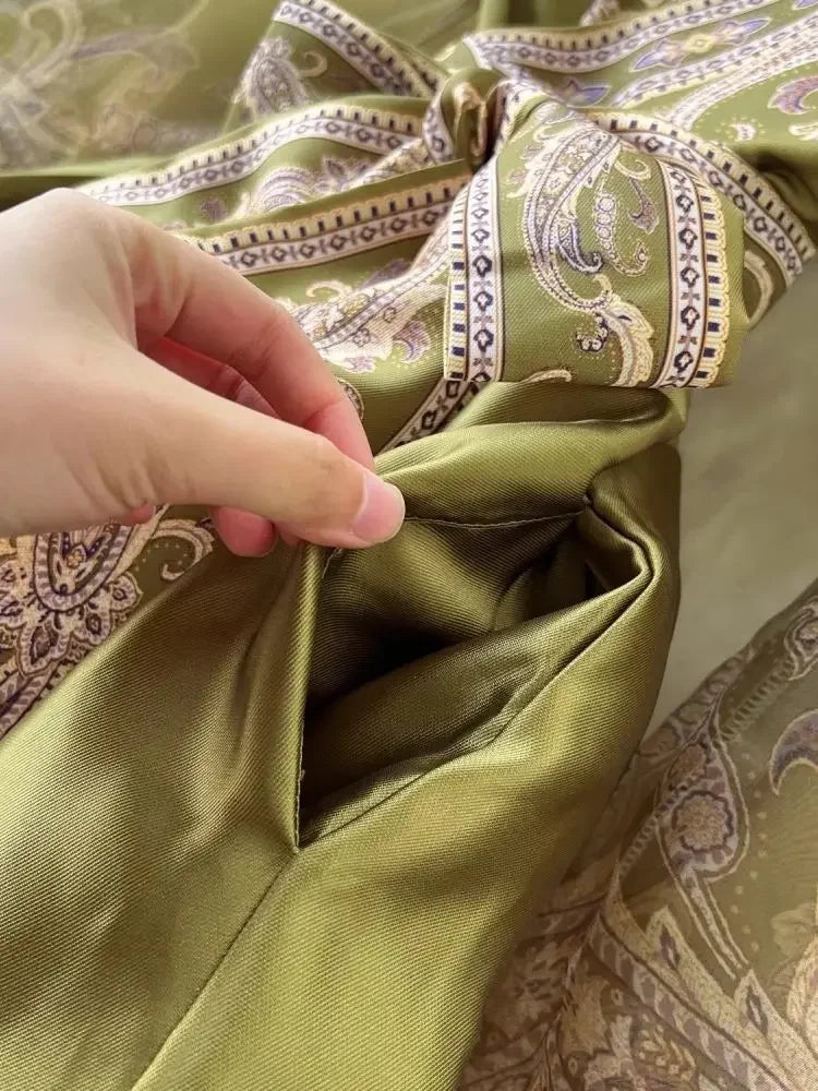 High-quality paisley print patchwork wrap puff sleeve maxi party dress