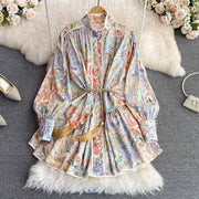 High Quality Big Hem Long Sleeve Turtleneck Printed Dress