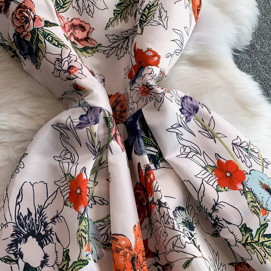 Fashion Elegant Print Sleeveless Dress Women 2026 Summer New Slim Waist Gown Ball Big Swing Robe Fresh Temperament Vestidos