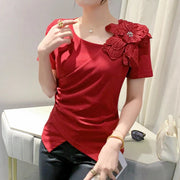 High Quality Pleated Cross Slash Neck Short Sleeve T-shirts