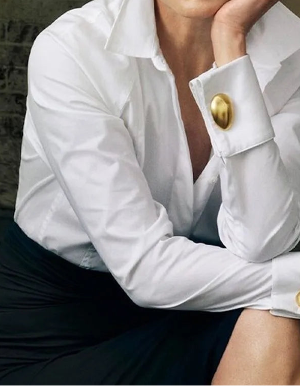Long sleeve white shirts with high quality gold buttons