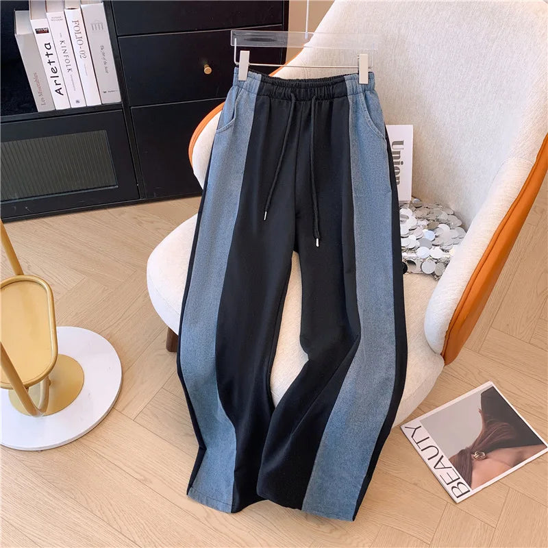 Summer New Stitched Zipper T-shirt top Female Set Elegant Women's Jeans Casual Blouse Two Piece Set Ladies Tracksuits big