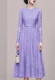 High Quality Round Neck A-Line Slim Waist Long Sleeve Elegant Dress